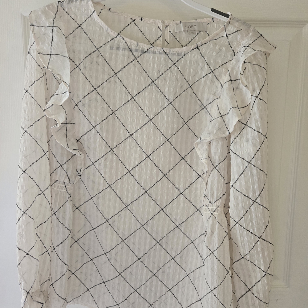 LOFT White Cream Ruffled Long Sleeve Blouse
